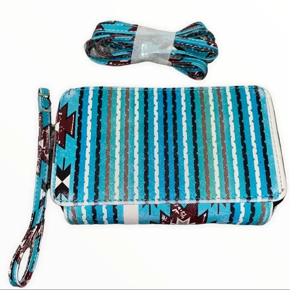 Southwestern Aztec Print Crossbody‎ Wallet Purse NWT Turquoise Wristlet